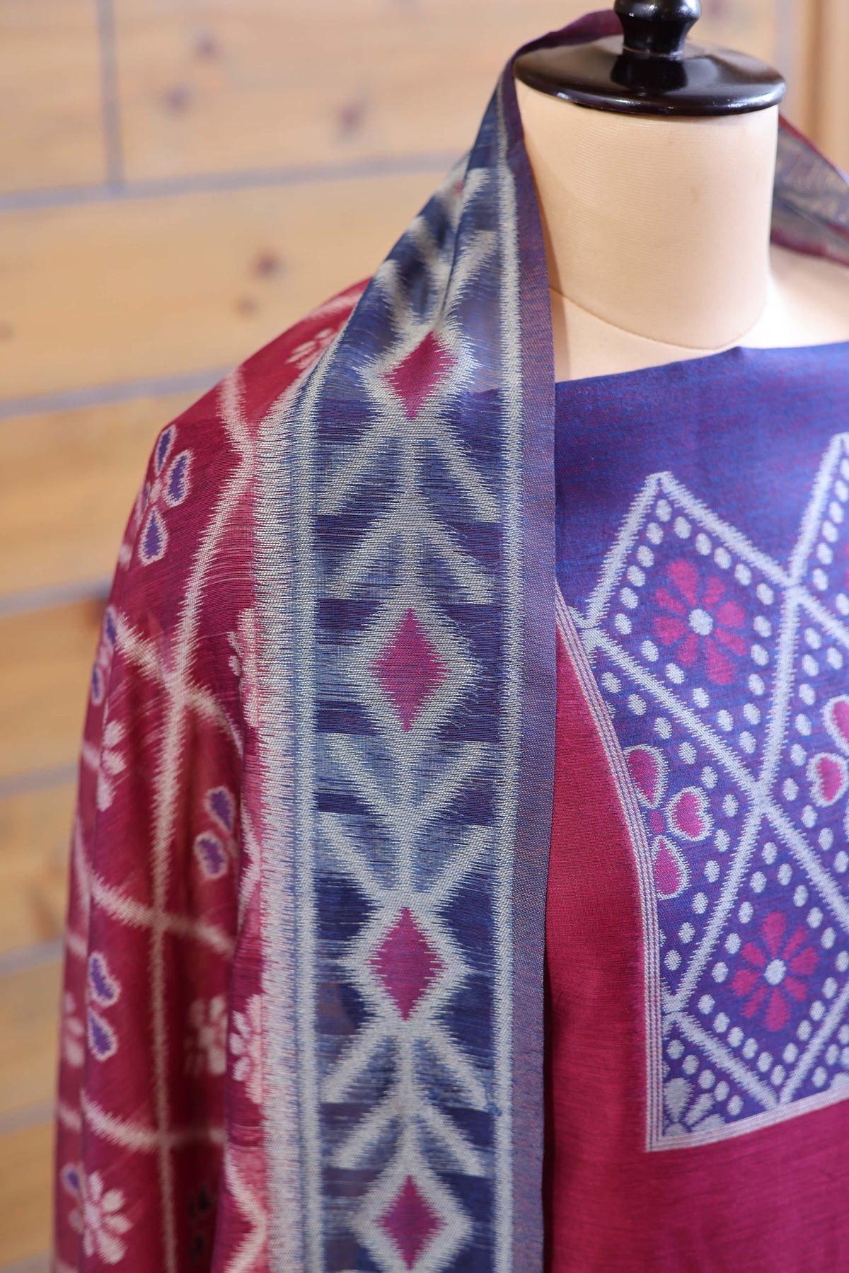 Madhuban – The Painted Heritage | Ajrakh Mul Chanderi Suit Piece – Indigo Blue