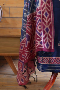 Madhuban – The Painted Heritage | Ajrakh Mul Chanderi Suit Piece – Indigo Blue