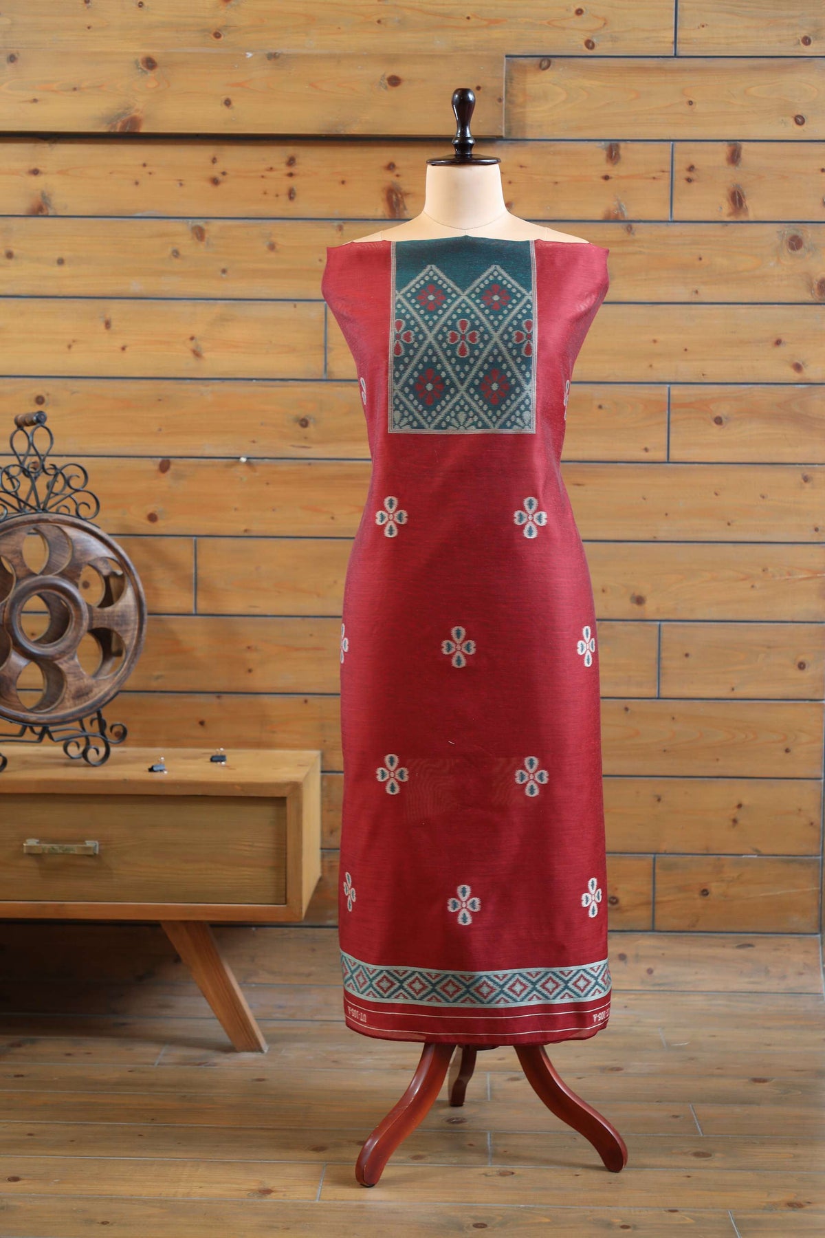Madhuban – The Painted Heritage | Ajrakh Mul Chanderi Suit Piece – Red