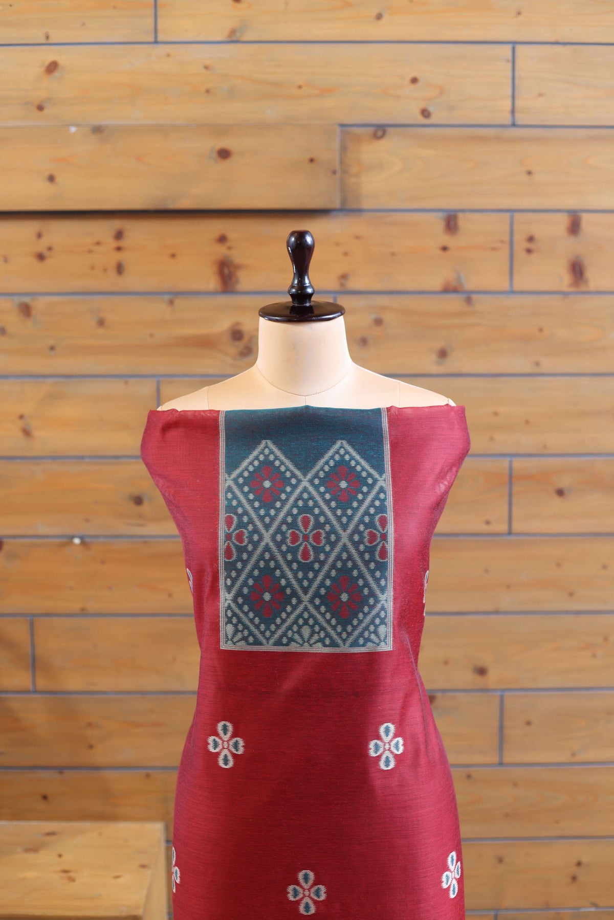 Madhuban – The Painted Heritage | Ajrakh Mul Chanderi Suit Piece – Red