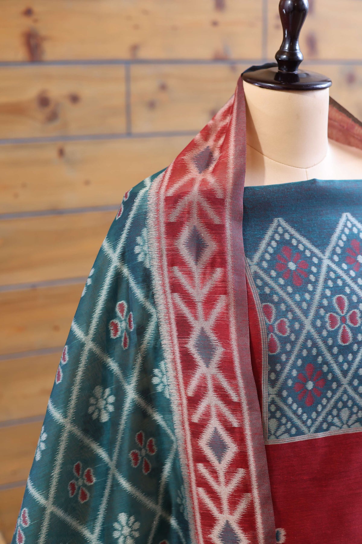 Madhuban – The Painted Heritage | Ajrakh Mul Chanderi Suit Piece – Red