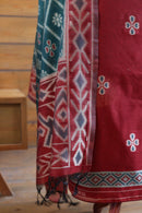 Madhuban – The Painted Heritage | Ajrakh Mul Chanderi Suit Piece – Red