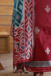 Madhuban – The Painted Heritage | Ajrakh Mul Chanderi Suit Piece – Red