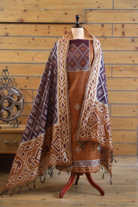 Madhuban – The Painted Heritage | Ajrakh Mul Chanderi Suit Piece – Rust Brown