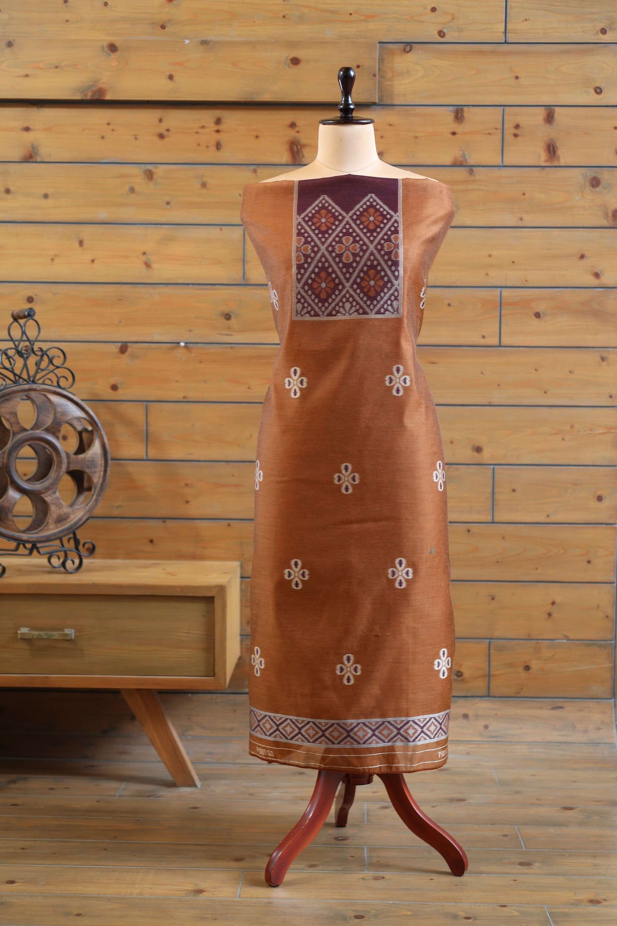 Madhuban – The Painted Heritage | Ajrakh Mul Chanderi Suit Piece – Rust Brown