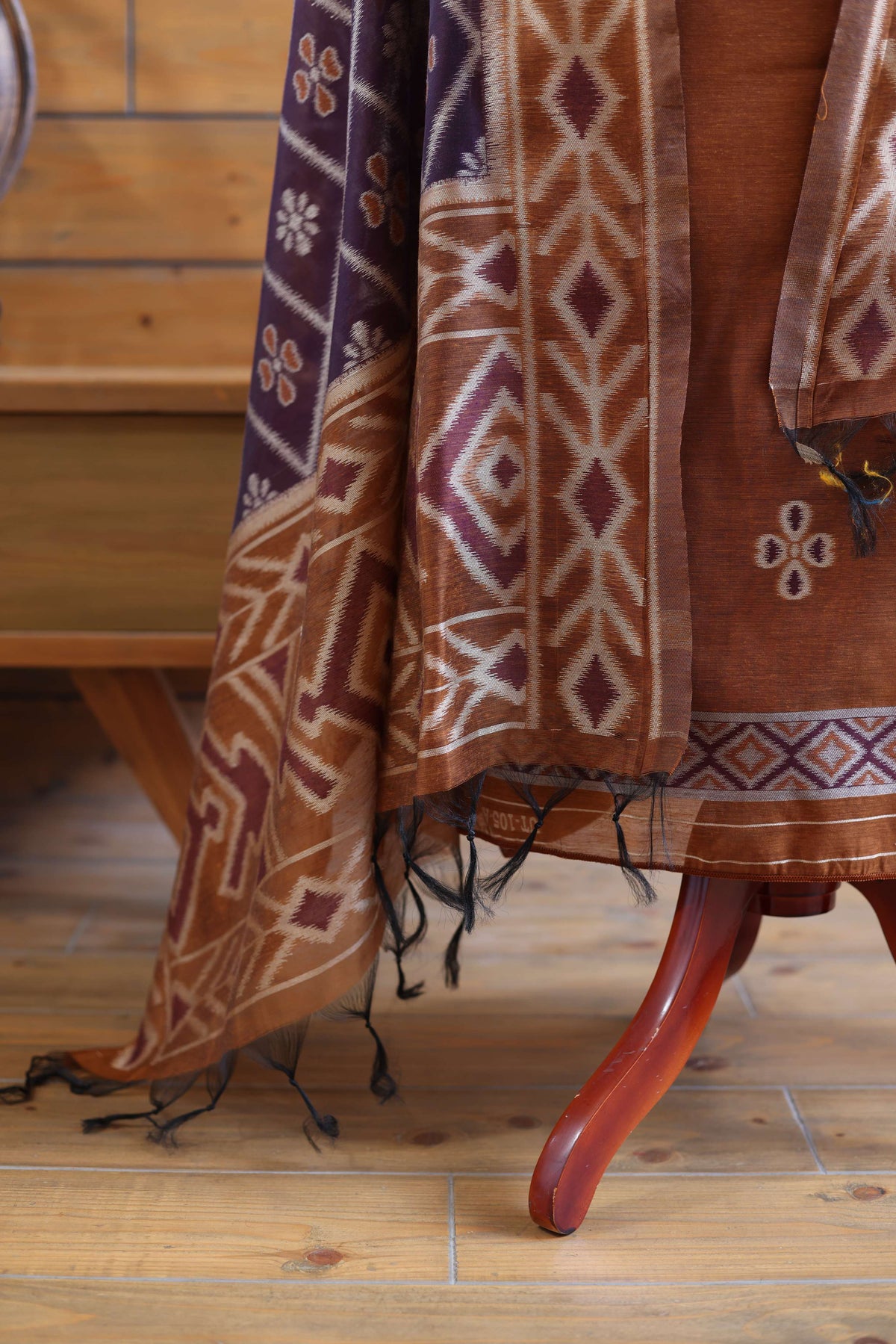 Madhuban – The Painted Heritage | Ajrakh Mul Chanderi Suit Piece – Rust Brown