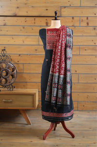 Gul – The Floral Heritage | Ajrakh Mul Chanderi Suit Piece – Black