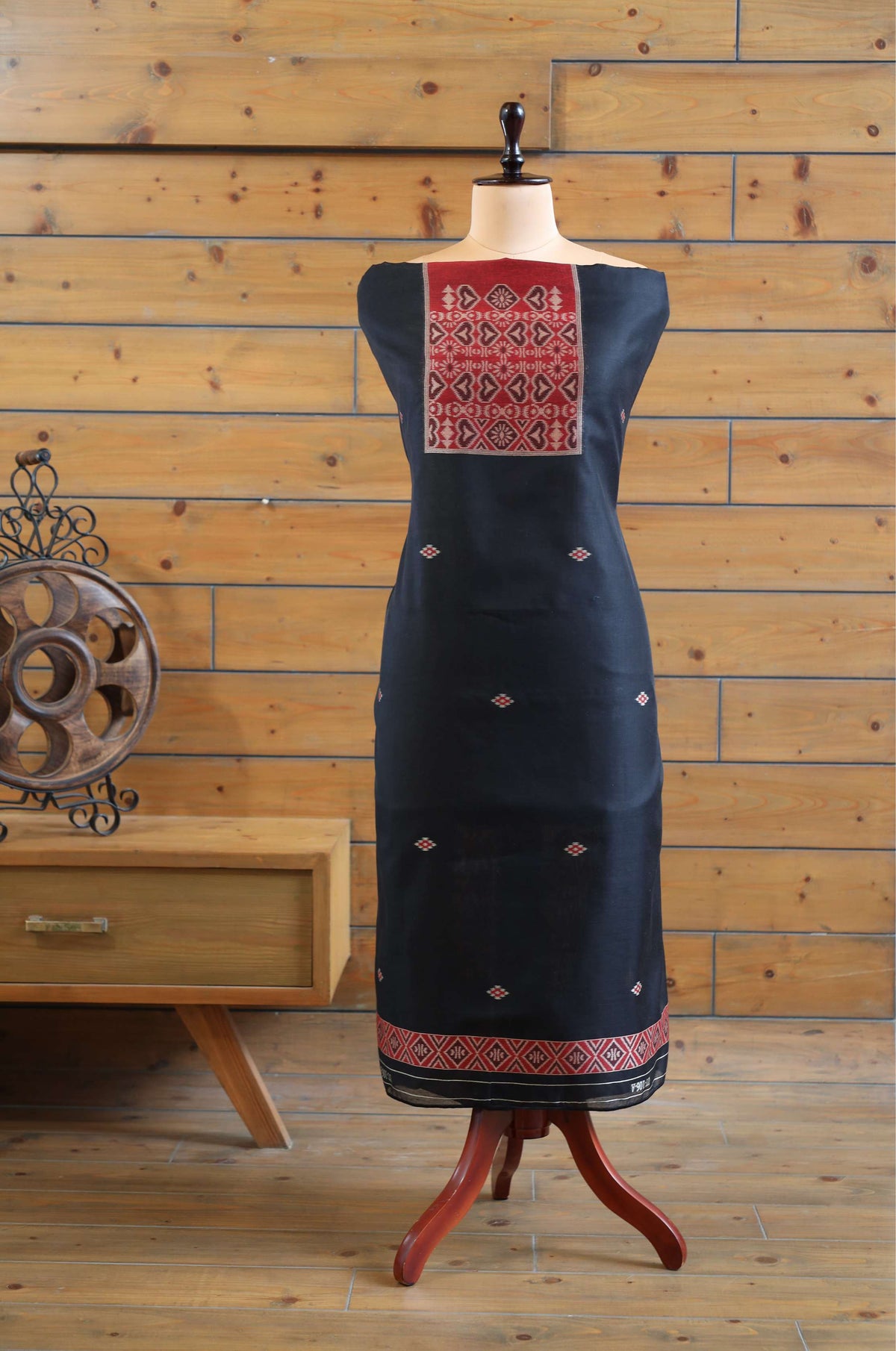 Gul – The Floral Heritage | Ajrakh Mul Chanderi Suit Piece – Black