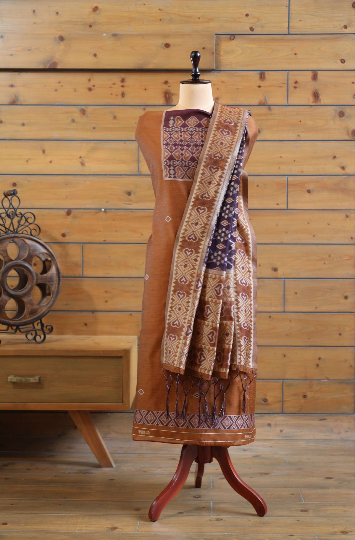 Gul – The Floral Heritage | Ajrakh Mul Chanderi Suit Piece – Rust Brown