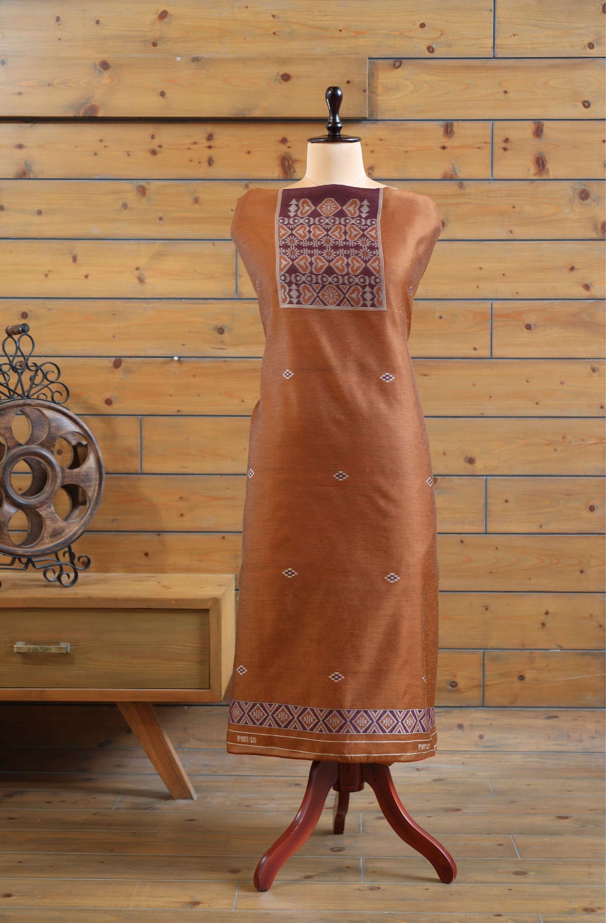 Gul – The Floral Heritage | Ajrakh Mul Chanderi Suit Piece – Rust Brown