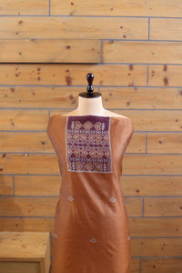 Gul – The Floral Heritage | Ajrakh Mul Chanderi Suit Piece – Rust Brown