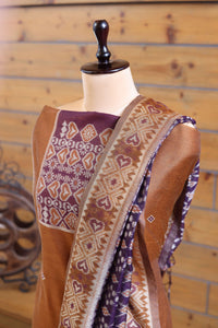Gul – The Floral Heritage | Ajrakh Mul Chanderi Suit Piece – Rust Brown