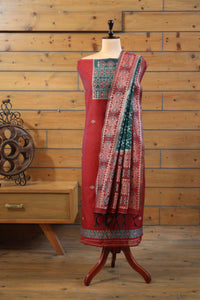 Gul – The Floral Heritage | Ajrakh Mul Chanderi Suit Piece – Red