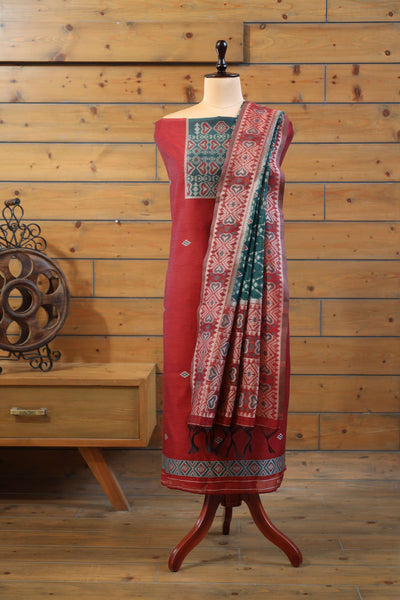 Gul – The Floral Heritage | Ajrakh Mul Chanderi Suit Piece – Red