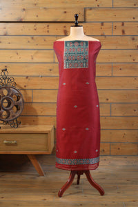Gul – The Floral Heritage | Ajrakh Mul Chanderi Suit Piece – Red