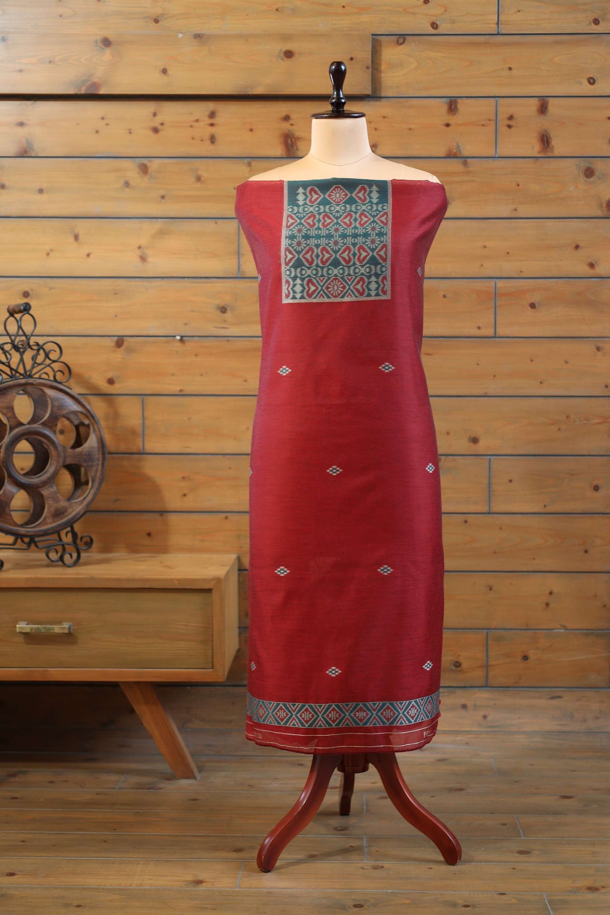 Gul – The Floral Heritage | Ajrakh Mul Chanderi Suit Piece – Red