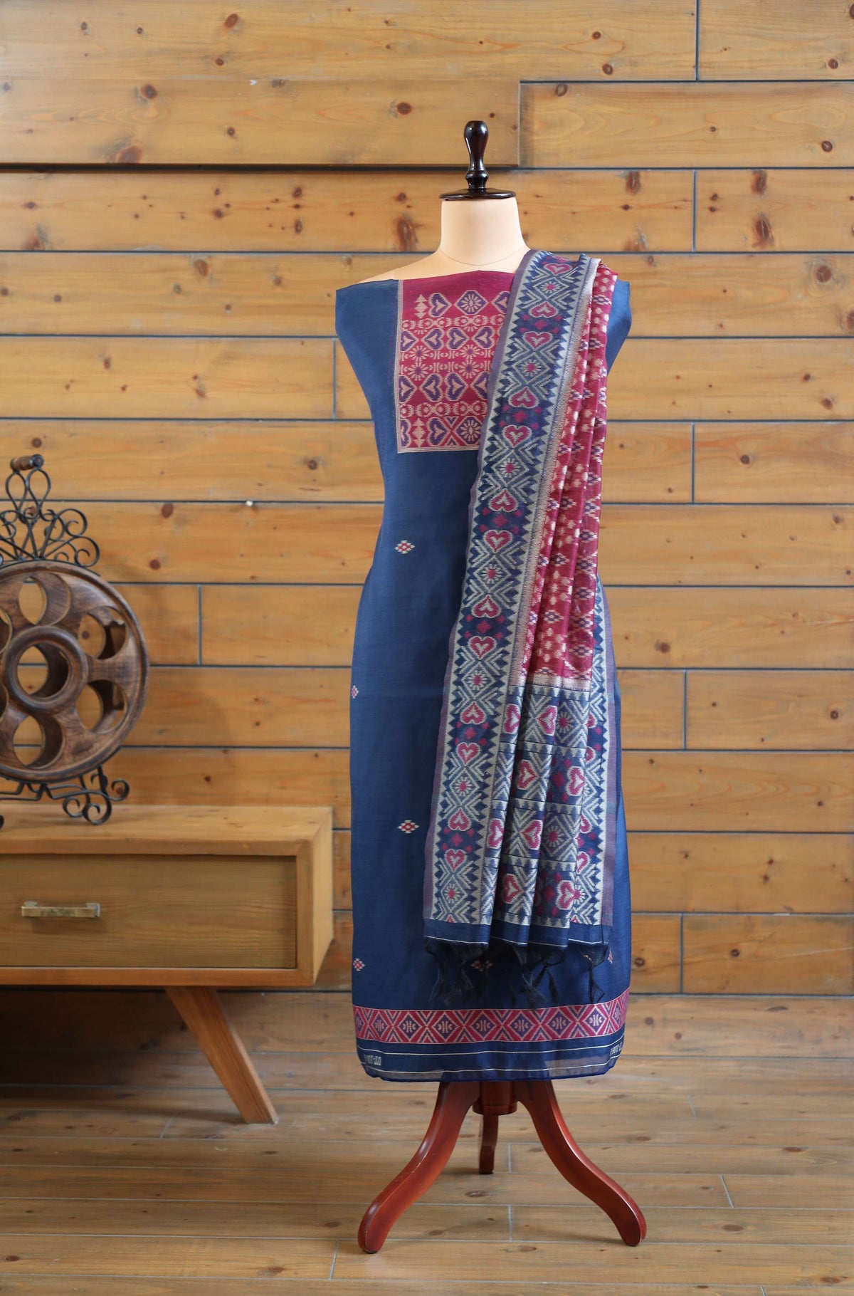 Gul – The Floral Heritage | Ajrakh Mul Chanderi Suit Piece – Indigo Blue