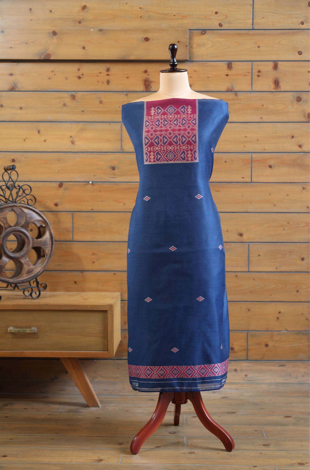Gul – The Floral Heritage | Ajrakh Mul Chanderi Suit Piece – Indigo Blue