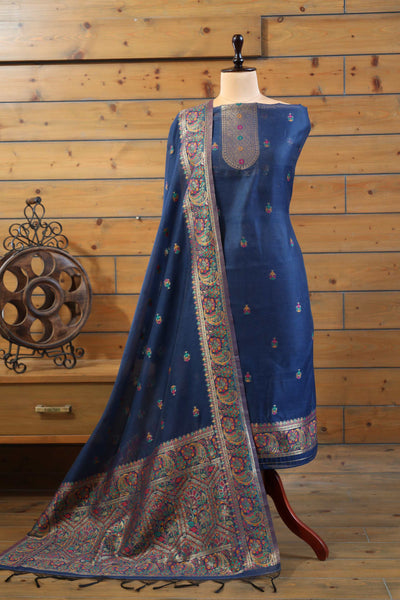 Rang – The Kashmiri Palette | Kashmiri Mul Chanderi Suit Piece – Royal Blue