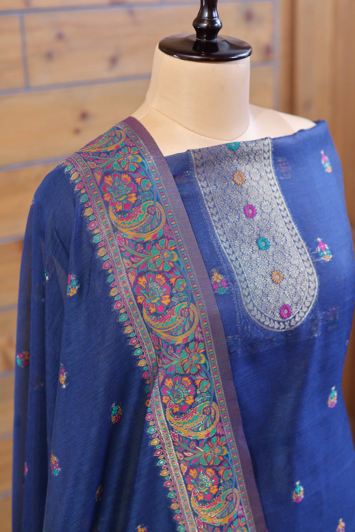Rang – The Kashmiri Palette | Kashmiri Mul Chanderi Suit Piece – Royal Blue