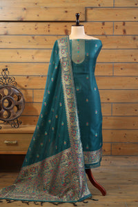 Rang – The Kashmiri Palette | Kashmiri Mul Chanderi Suit Piece – Dark Green