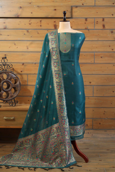 Rang – The Kashmiri Palette | Kashmiri Mul Chanderi Suit Piece – Dark Green