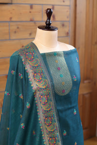 Rang – The Kashmiri Palette | Kashmiri Mul Chanderi Suit Piece – Dark Green