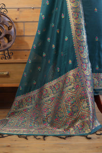 Rang – The Kashmiri Palette | Kashmiri Mul Chanderi Suit Piece – Dark Green