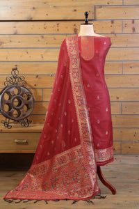 Rang – The Kashmiri Palette | Kashmiri Mul Chanderi Suit Piece – Red