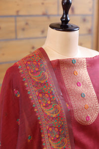 Rang – The Kashmiri Palette | Kashmiri Mul Chanderi Suit Piece – Red