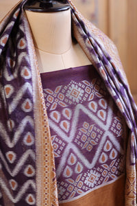 Aabha – The Artful Bloom | Ajrakh Mul Chanderi Suit Piece – Rust Brown
