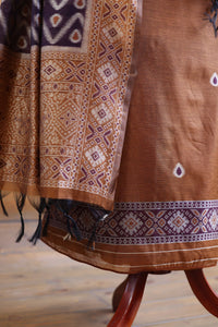 Aabha – The Artful Bloom | Ajrakh Mul Chanderi Suit Piece – Rust Brown