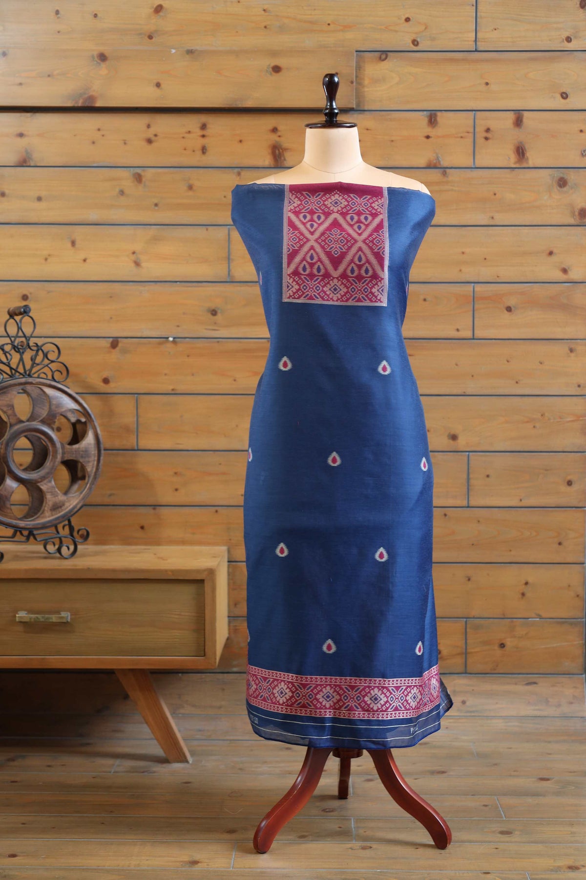 Aabha – The Artful Bloom | Ajrakh Mul Chanderi Suit Piece – Indigo Blue