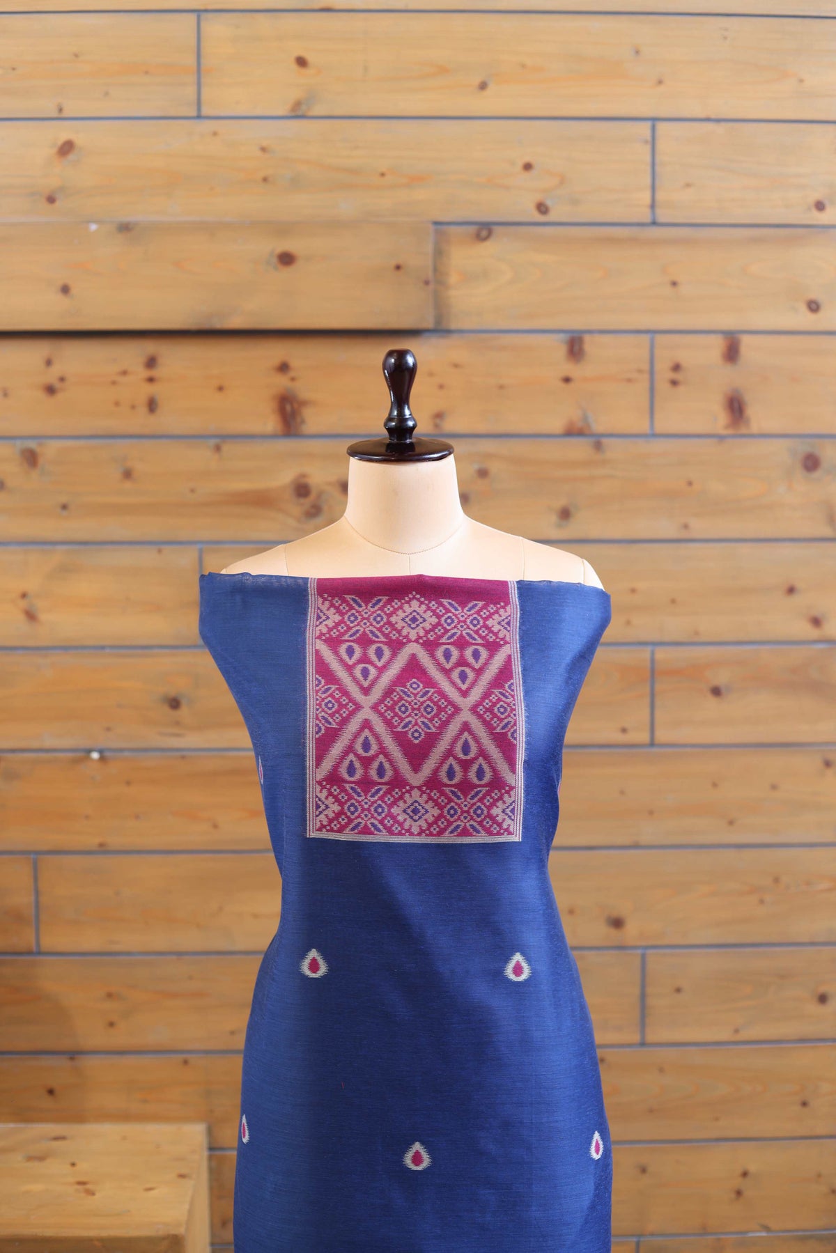 Aabha – The Artful Bloom | Ajrakh Mul Chanderi Suit Piece – Indigo Blue