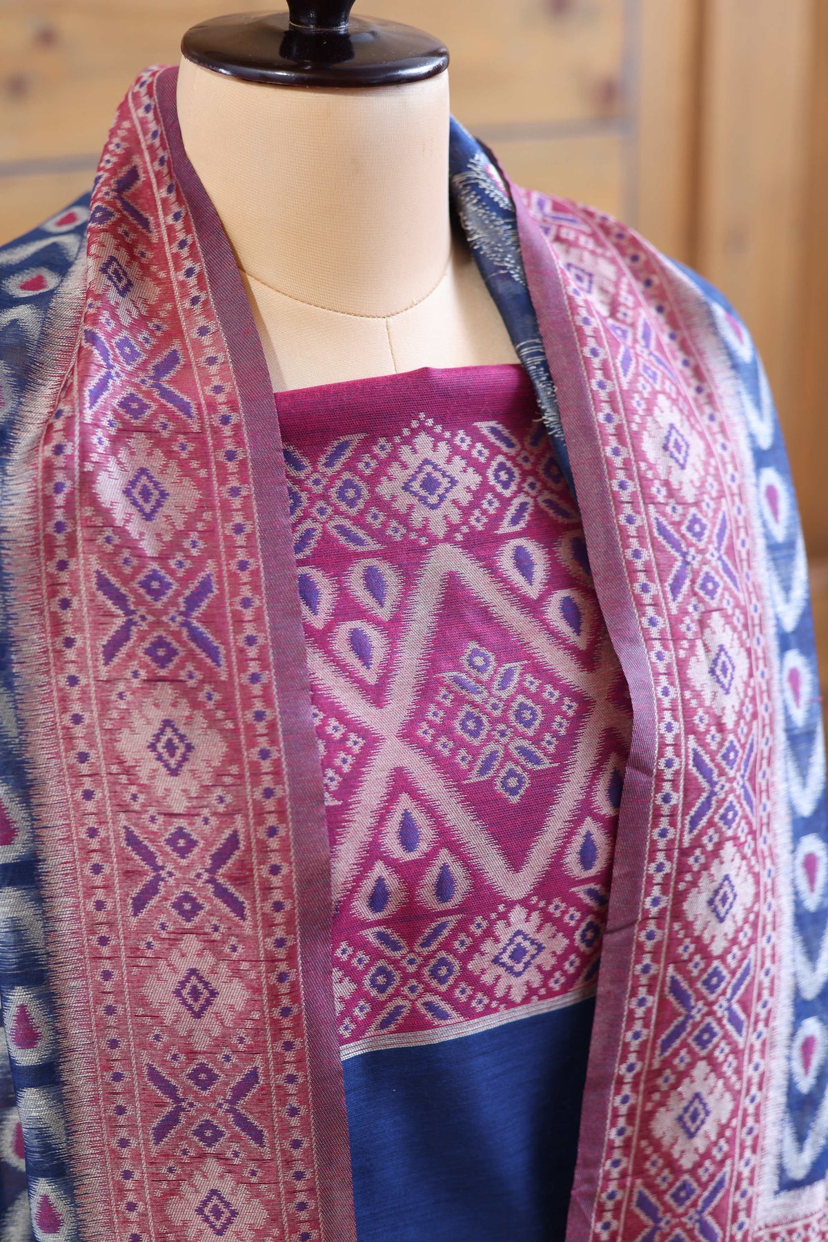 Aabha – The Artful Bloom | Ajrakh Mul Chanderi Suit Piece – Indigo Blue