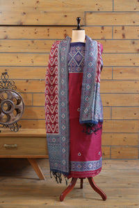 Aabha – The Artful Bloom | Ajrakh Mul Chanderi Suit Piece – Magenta Pink