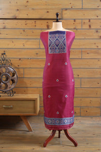 Aabha – The Artful Bloom | Ajrakh Mul Chanderi Suit Piece – Magenta Pink