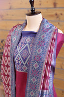 Aabha – The Artful Bloom | Ajrakh Mul Chanderi Suit Piece – Magenta Pink