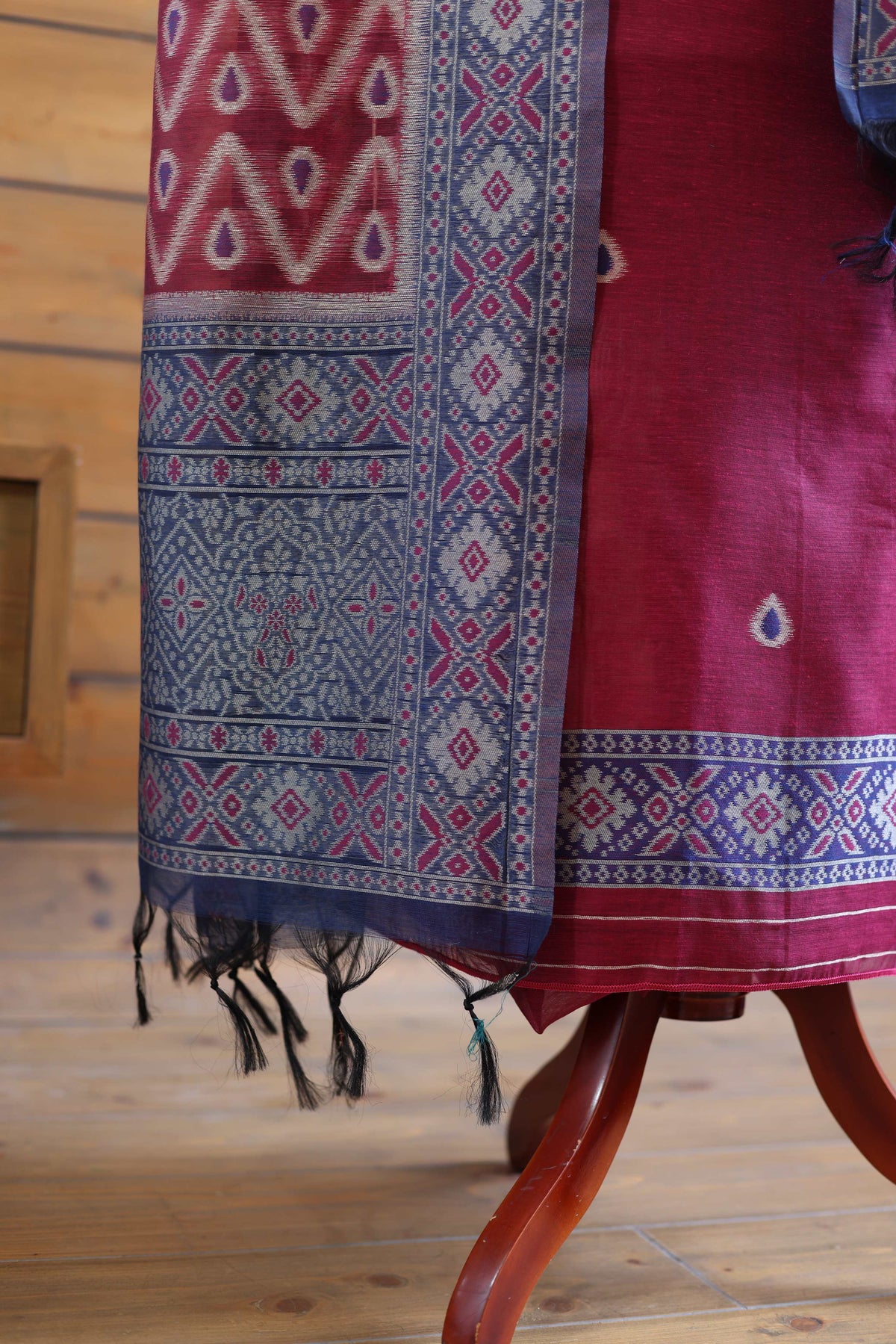 Aabha – The Artful Bloom | Ajrakh Mul Chanderi Suit Piece – Magenta Pink