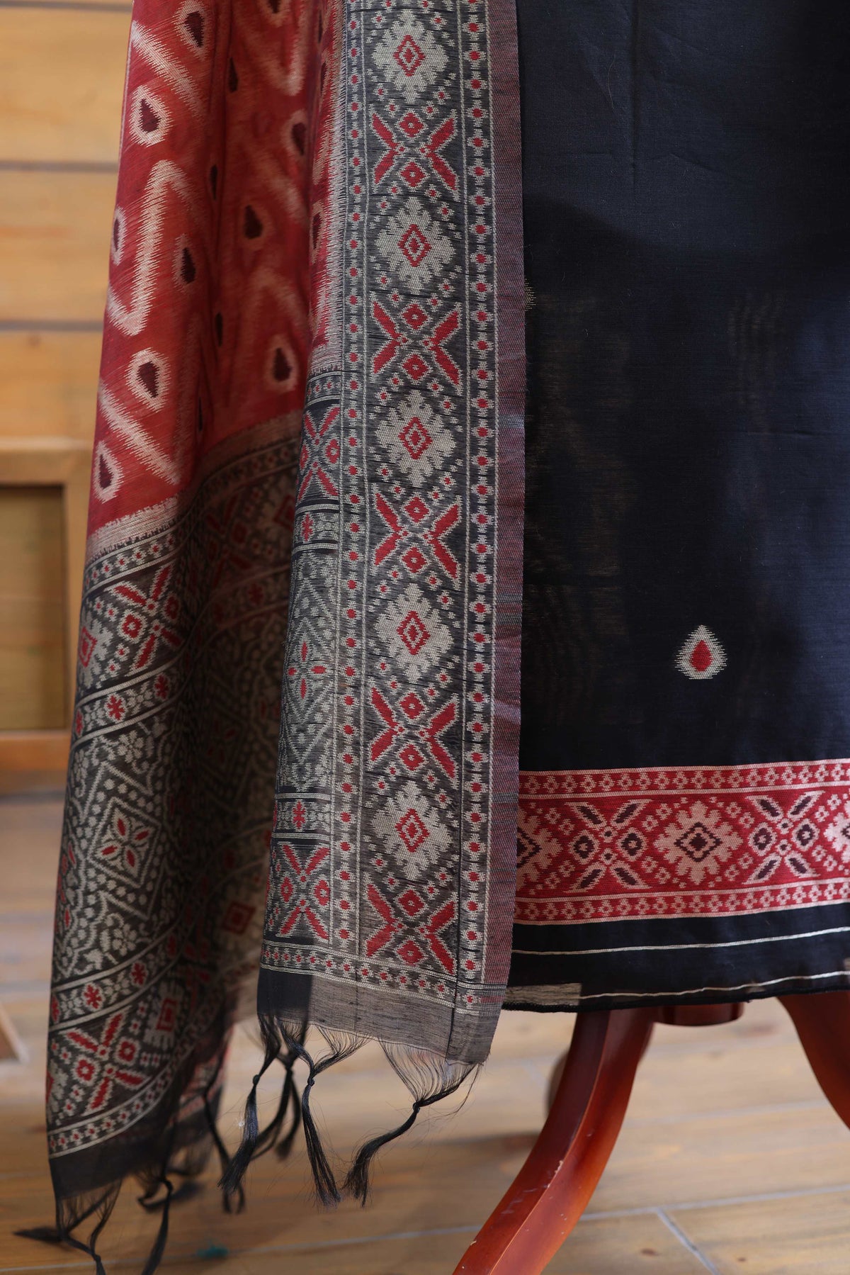 Aabha – The Artful Bloom | Ajrakh Mul Chanderi Suit Piece – Black