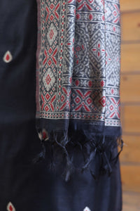Aabha – The Artful Bloom | Ajrakh Mul Chanderi Suit Piece – Black