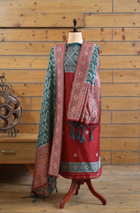 Aabha – The Artful Bloom | Ajrakh Mul Chanderi Suit Piece – Red