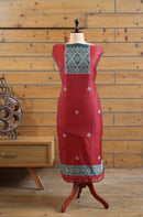 Aabha – The Artful Bloom | Ajrakh Mul Chanderi Suit Piece – Red