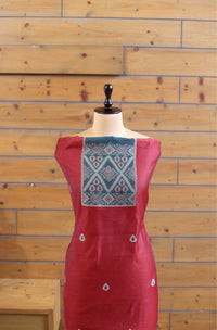 Aabha – The Artful Bloom | Ajrakh Mul Chanderi Suit Piece – Red