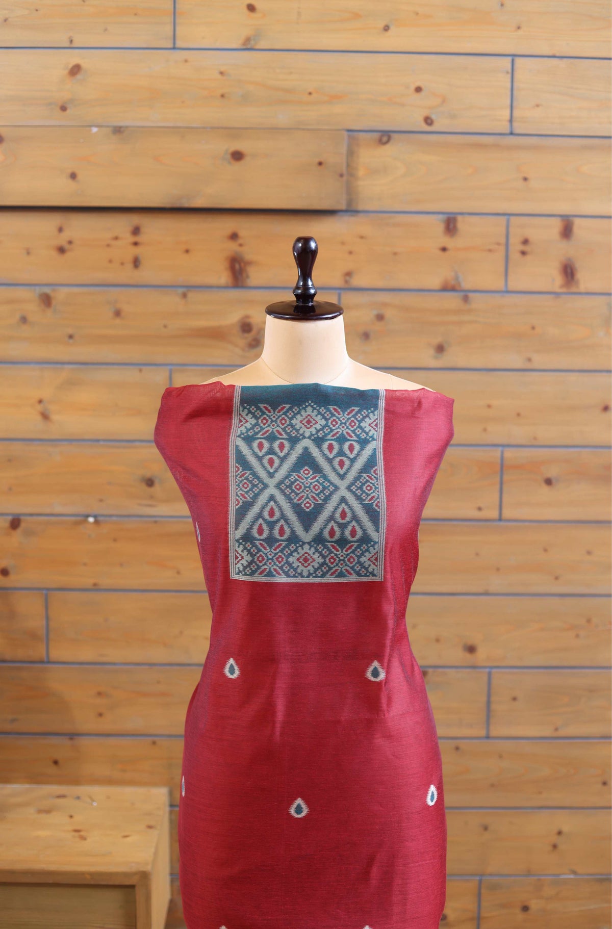 Aabha – The Artful Bloom | Ajrakh Mul Chanderi Suit Piece – Red