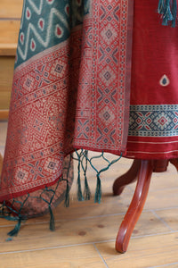 Aabha – The Artful Bloom | Ajrakh Mul Chanderi Suit Piece – Red