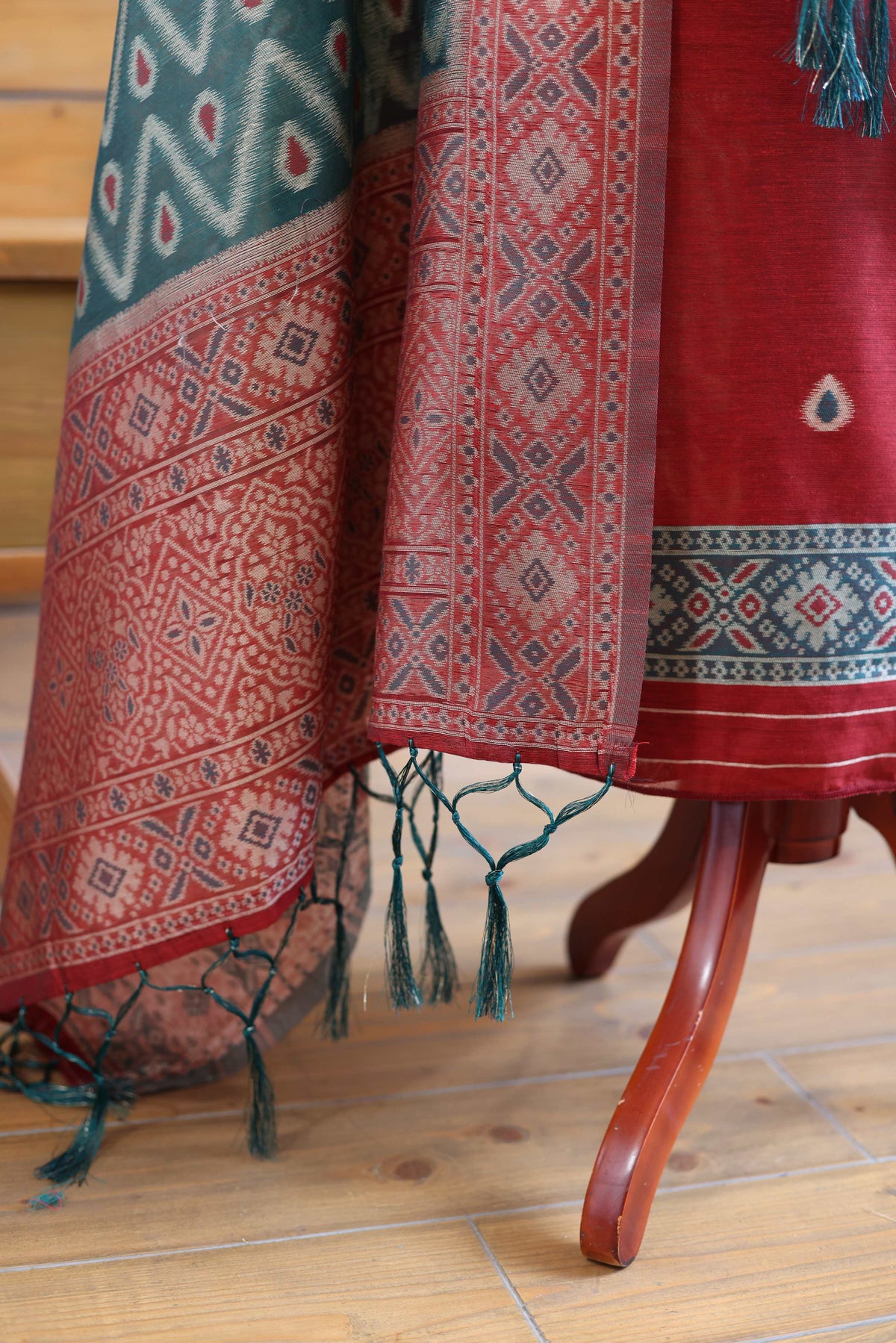 Aabha – The Artful Bloom | Ajrakh Mul Chanderi Suit Piece – Red