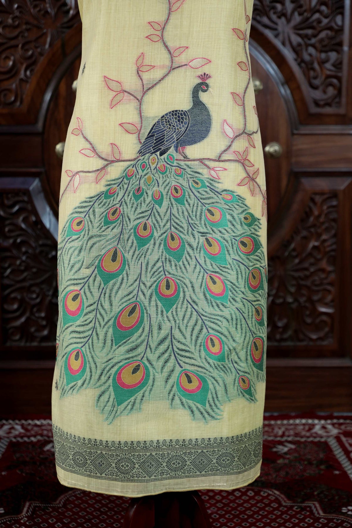 Meher – The Woven Glow | Jamdani Muga Cotton Suit Piece – Lemon Yellow