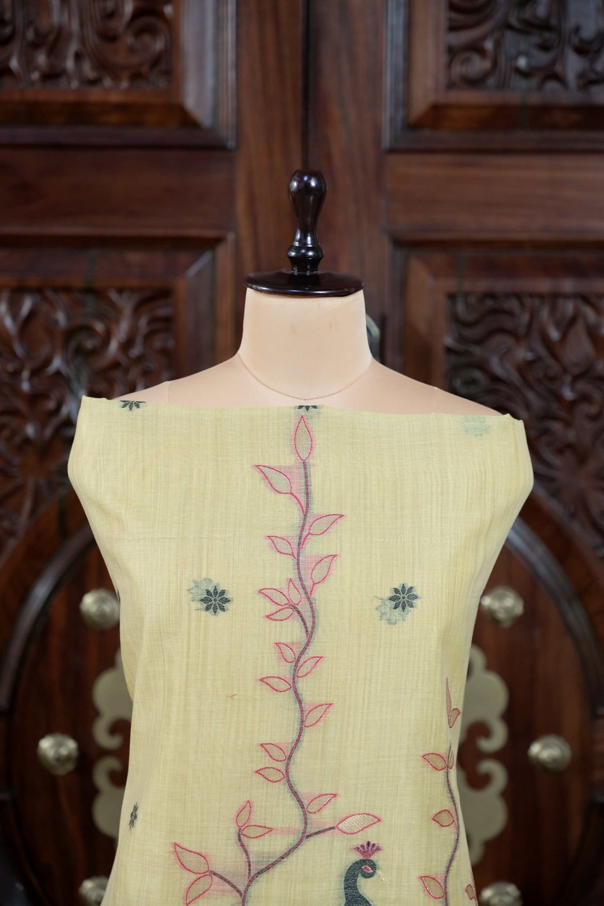 Meher – The Woven Glow | Jamdani Muga Cotton Suit Piece – Lemon Yellow
