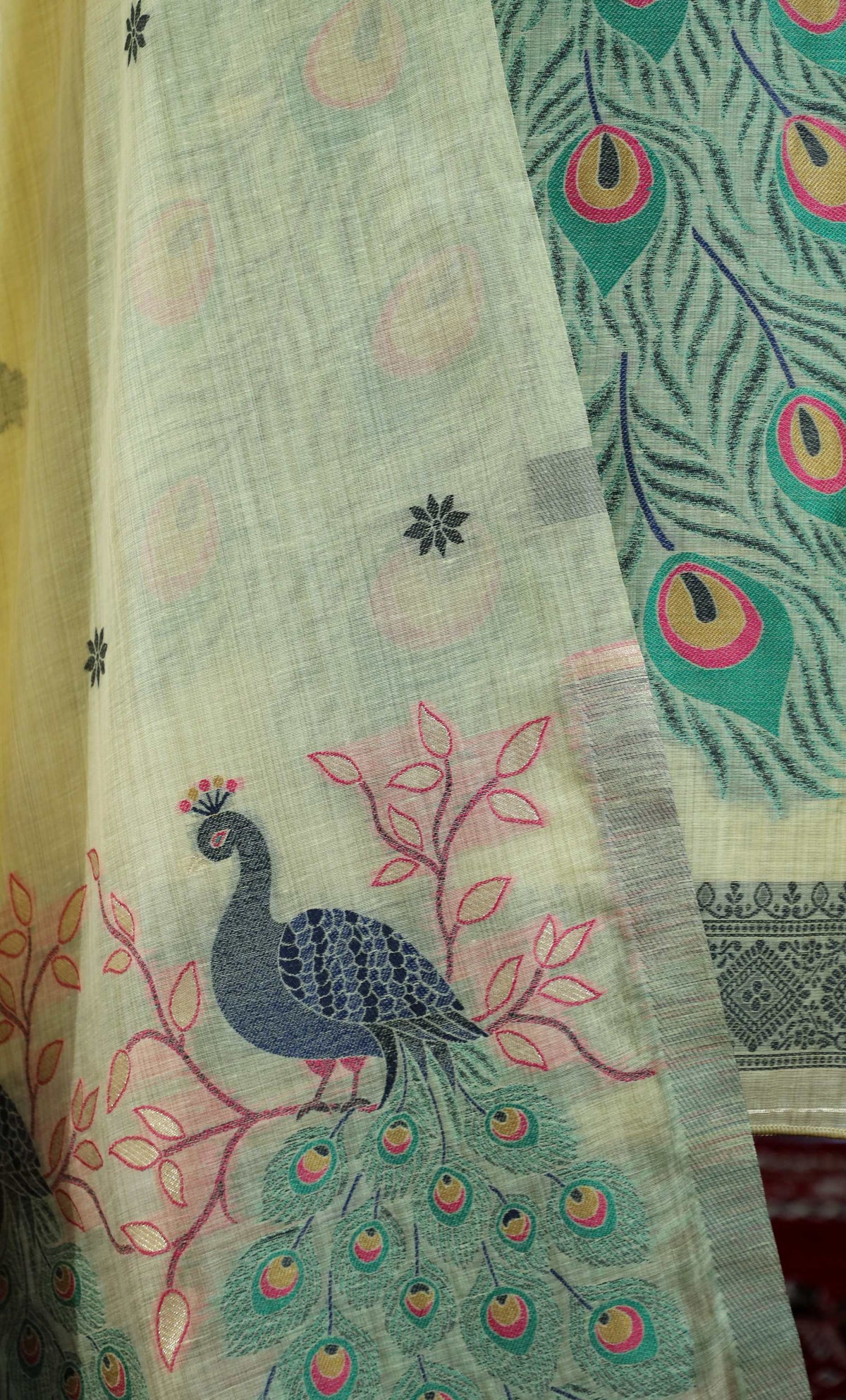 Meher – The Woven Glow | Jamdani Muga Cotton Suit Piece – Lemon Yellow